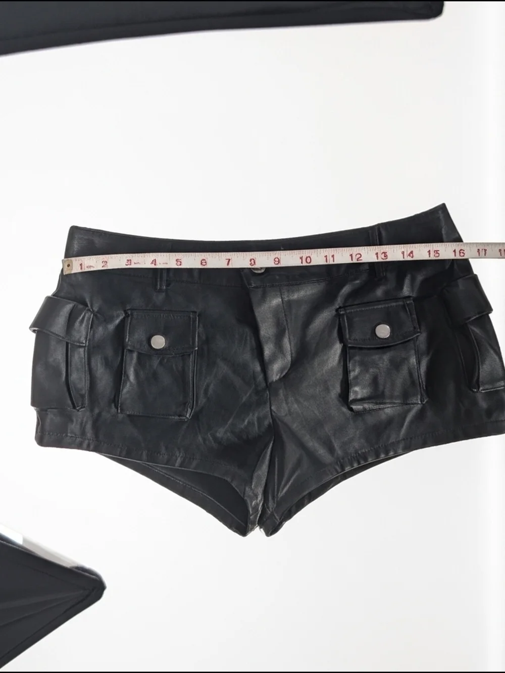 Fashion Nova Black Faux Leather Cargo Mini Shorts - Picture 3 of 6